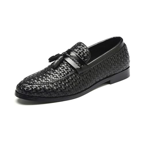 ottspu Herren Anzugschuhe Quaste Casual Weave Loafer Handmade Slip-On Penny Loafer Für Herren,Schwarz,37 EU von ottspu