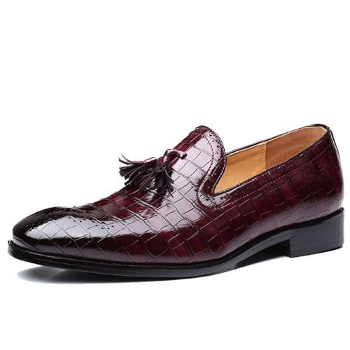 ottspu Herren Casual Klassische Krokodil Textur Loafer Mit Quaste Slip-On Hochzeit Party Prom Schuhe,Burgundy,43 EU von ottspu