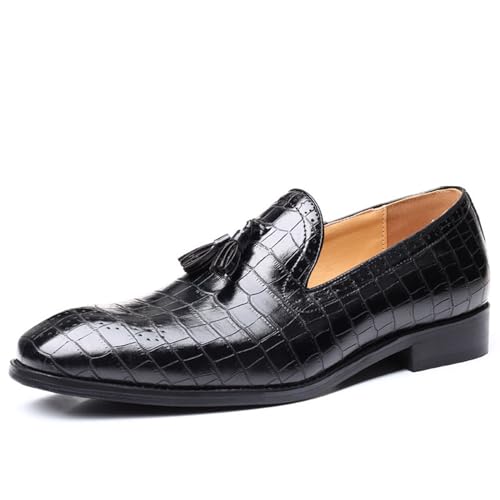 ottspu Herren Casual Klassische Krokodil Textur Loafer Mit Quaste Slip-On Hochzeit Party Prom Schuhe,Schwarz,37 EU von ottspu