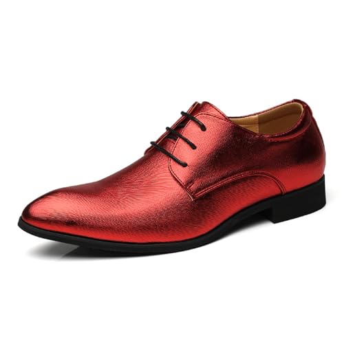 ottspu Herren Faux Patent Leder Classic Lace-Up Formal Oxford Smoking Kleid Schuhe Männer Hochzeit Schuh,Rot,42.5 EU von ottspu