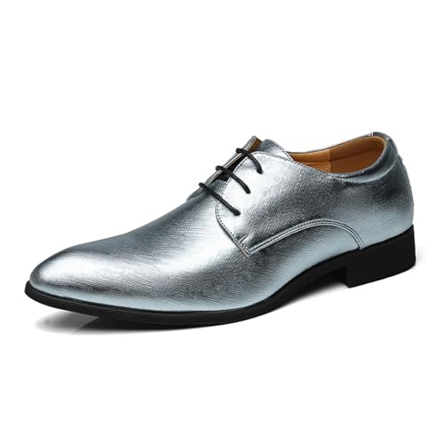 ottspu Herren Faux Patent Leder Classic Lace-Up Formal Oxford Smoking Kleid Schuhe Männer Hochzeit Schuh,Silber,42.5 EU von ottspu