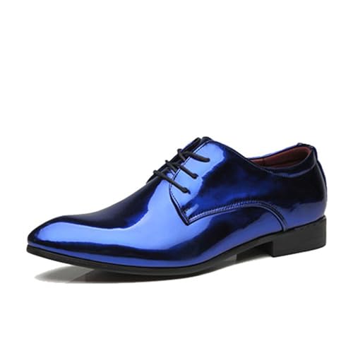 ottspu Herren Faux Patent Leder Smoking Derby Kleid Schuhe Klassischer Schnürer Formal Oxford,Blau,42.5 EU von ottspu