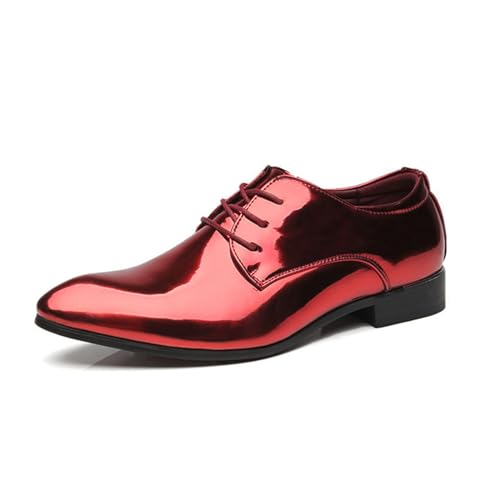 ottspu Herren Faux Patent Leder Smoking Derby Kleid Schuhe Klassischer Schnürer Formal Oxford,Rot,45 EU von ottspu