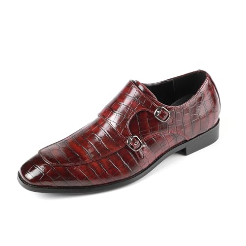 ottspu Herren Kleid Loafer Schuhe Monk Strap Leichte Slip Auf Loafers Herren Derby Schuhe,Burgundy,42.5 EU von ottspu