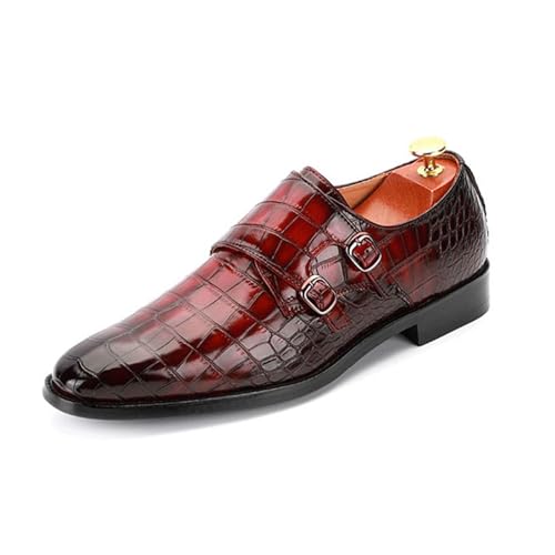 ottspu Herren Krokodil Leder Schuhe Monk Strap Loafers,Mode Causal Business Luxus Slip on Dress Schuhe,Burgundy,40 EU von ottspu