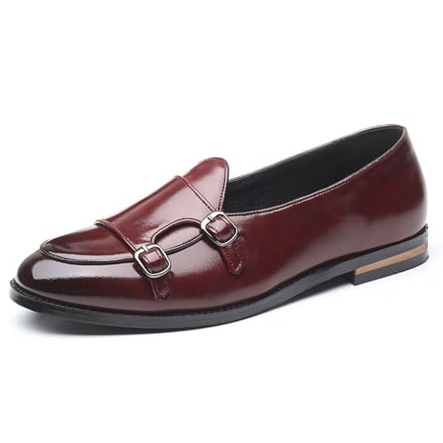 ottspu Herren Loafer Schuhe Aus Kunstleder Slip-On Monk Loafer Mit Riemen Smoking Slipper Loafer,Burgundy,38 EU von ottspu