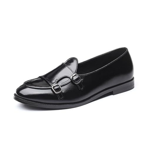 ottspu Herren Loafer Schuhe Aus Kunstleder Slip-On Monk Loafer Mit Riemen Smoking Slipper Loafer,Schwarz,37 EU von ottspu