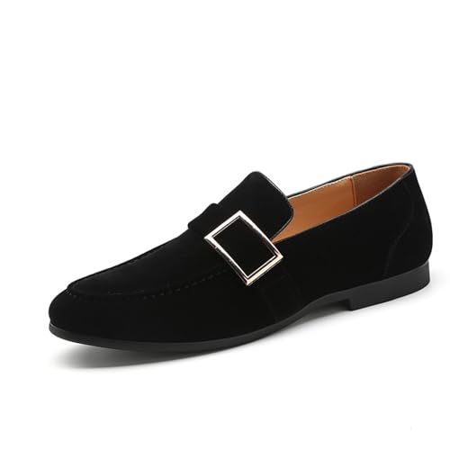 ottspu Herren Loafer Schuhe Wildleder Penny Loafer Für Männer, Slip-On Formal Business Anzugschuhe,Schwarz,37 EU von ottspu