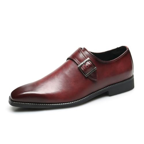 ottspu Herren Monk Strap Slip on Loafer Oxford Formal Business Casual Bequeme Anzugschuhe Für Männer,Burgundy,38 EU von ottspu