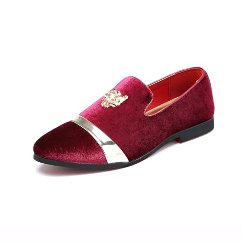 ottspu Herren Samt Loafers Slip-On Kleid Schuhe Mode Stil Driving Schuhe Classic Tuxedo Schuhe Casual Oxford Schuhe,Burgundy,37 EU von ottspu