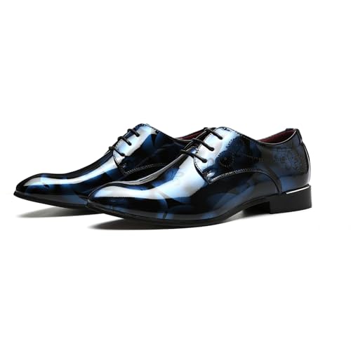 ottspu Herrenkleid Lackleder Tuxedo Oxford Formelle Schuhe Für Männer Business Derby Schuhe,Blau,38 EU von ottspu