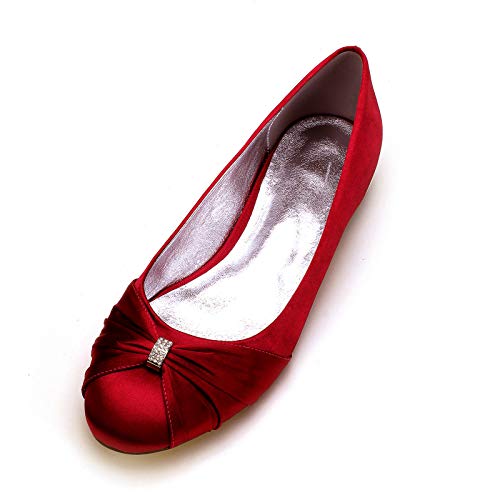 ottspu Hochzeitsschuhe, Brautschuhe Brautjungfer Schuhe Runde Zehe Flach Mit Strass Slip on Schuhe,Burgundy,37 EU von ottspu