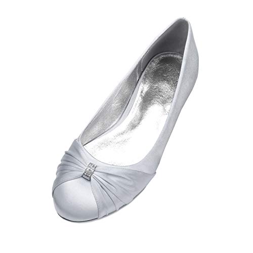 ottspu Hochzeitsschuhe, Brautschuhe Brautjungfer Schuhe Runde Zehe Flach Mit Strass Slip on Schuhe,Silber,39 EU von ottspu