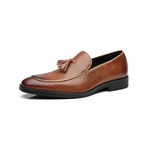 ottspu Leder Quasten Anzugschuhe Für Männer, Mode Weben Quasten Loafer Business Slip-On Schuhe Party Loafers Für Männer,Braun,41 EU von ottspu