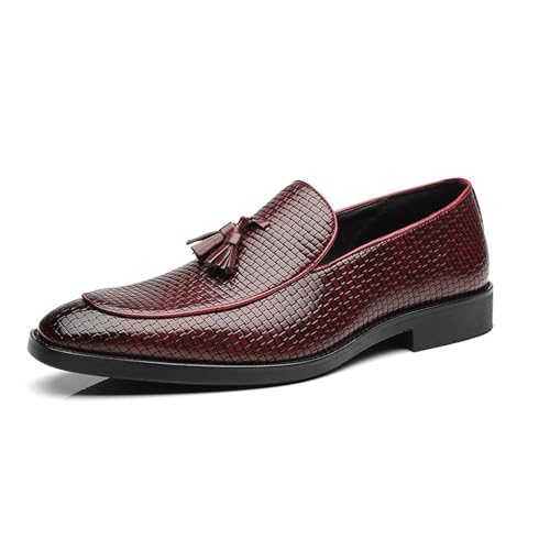 ottspu Leder Quasten Anzugschuhe Für Männer, Mode Weben Quasten Loafer Business Slip-On Schuhe Party Loafers Für Männer,Burgundy,38 EU von ottspu