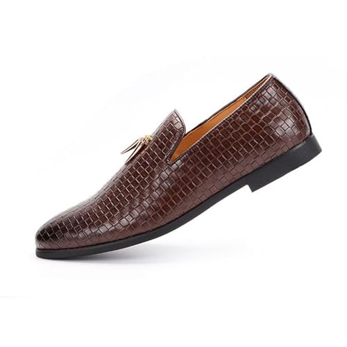 ottspu Men's Moccasins Slippers Leichter Slipper Gewebte Mokassins Stilvolle Kleid Schuhe Atmungsaktive Loafers,Dark Brown,42.5 EU von ottspu