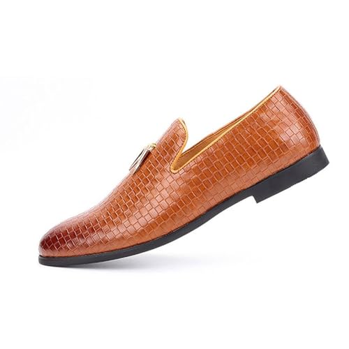 ottspu Men's Moccasins Slippers Leichter Slipper Gewebte Mokassins Stilvolle Kleid Schuhe Atmungsaktive Loafers,Light Brown,46 EU von ottspu