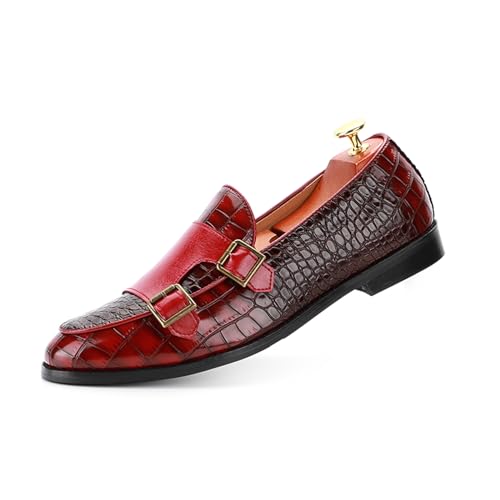 ottspu Mens Faux Lackleder Loafers Mönch Strap Formale Oxford Smoking Kleid Schuhe Männer Hochzeit Schuh,Burgundy,38 EU von ottspu