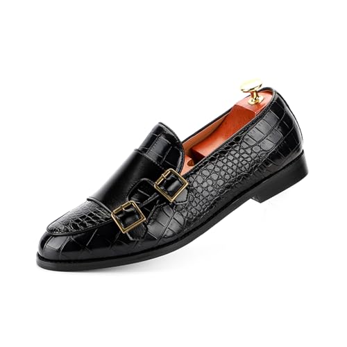 ottspu Mens Faux Lackleder Loafers Mönch Strap Formale Oxford Smoking Kleid Schuhe Männer Hochzeit Schuh,Schwarz,42.5 EU von ottspu