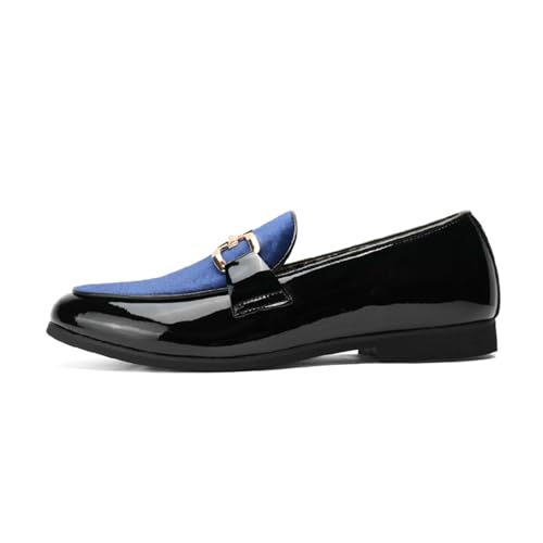 ottspu Tuxedo Patent Loafers Für Herren Klassische Samt-Schlupfschuhe Hochzeit Party Prom Schuhe,Blau,39 EU von ottspu