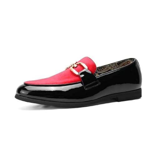 ottspu Tuxedo Patent Loafers Für Herren Klassische Samt-Schlupfschuhe Hochzeit Party Prom Schuhe,Rot,38 EU von ottspu