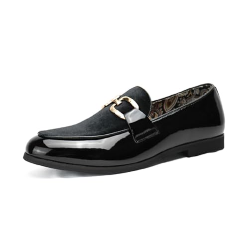 ottspu Tuxedo Patent Loafers Für Herren Klassische Samt-Schlupfschuhe Hochzeit Party Prom Schuhe,Schwarz,42 EU von ottspu