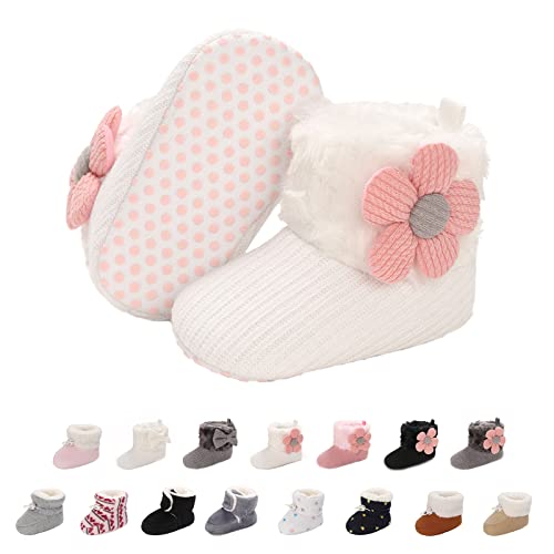 Baby Neugeborene Fleece Bootie, Winter Warme rutschfeste Weiche Sohle Winterschuhe Sock Schuhe Niedlich Einstellbar Krabbelschuhe Prewalker Stiefel für Mädchen Jungen Kleinkind Gr.0-18 Monate Weiß von outfit spring