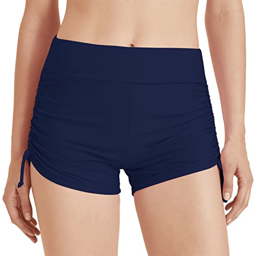 outfit spring Damen Badeshorts Badehose Kurze Schnell Trocknend Boardshorts Hohe Taille Gummibund Schwimmshorts Schwimmhose Bikinihose mit Taschen für Sommer Strand Wassersport S Zeichenfolge Marine von outfit spring