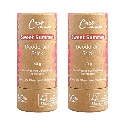 Deo-Stick Sweet Summer 40g | 100% natürlich & plastikfrei | Deodorant | festes Deo in der Papphülse | Deostift Deo Stift Deostick Women | Männer & Frauen (2 Stück) von pandoo