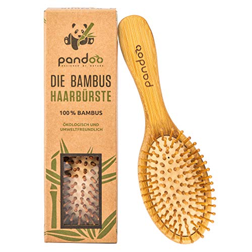 pandoo Bambus Haarbürste mit Naturborsten - Vegan, umweltfreundlich - Natur-Bürste mit Bambusborsten für natürlich schöne Haare für Männer, Frauen & Kinder - Detangler von pandoo