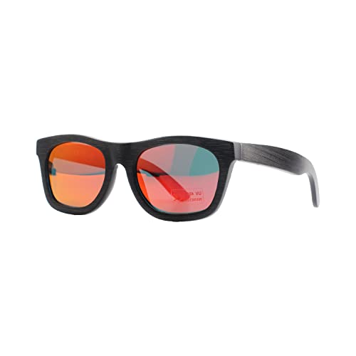 pandoo Bambus-Sonnenbrille mit Brillen-Etui, Schraubenzieher und Tasche - polarisiert & UV400 - Verspiegelte Gläser Orange & dunkler Bambus Rahmen - Holz/Damen/Herren/Unisex/ von pandoo