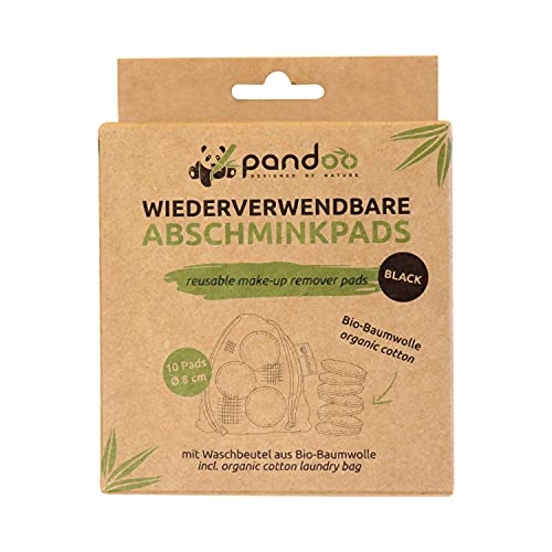 pandoo Schwarze Wiederverwendbare und Waschbare Wattepads aus Bio-Baumwolle | Baumwolle Make Up Entferner Pads | umweltfreundliche Abschminkpads | 10 Stück inkl. Waschbeutel von pandoo