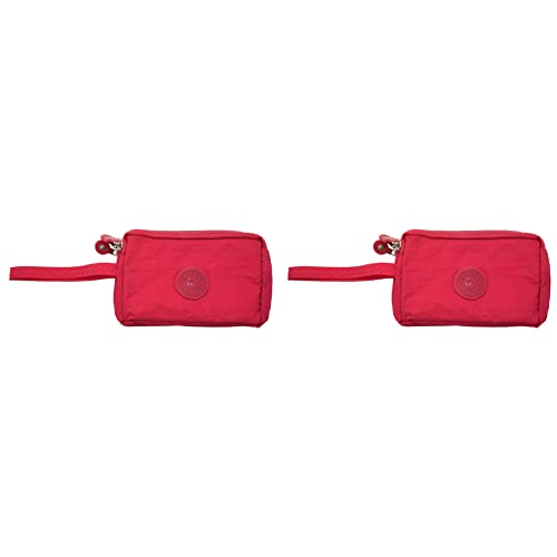 panjin 2X Frauen Kleine Brieftasche Washer Falten Stoff Telefon Geldboerse DREI Reissverschluesse Tragbare Make-Up Tasche Rot von panjin