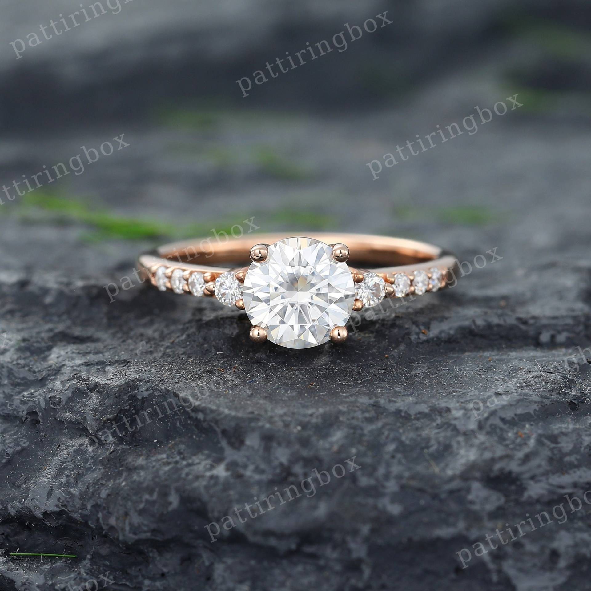 Einzigartiger Rosegold Moissanit Verlobungsring Vintage Diamant Pave Ring Hochzeit Braut Jahrestag Versprechensring Geschenk Für Frauen von pattiringbox