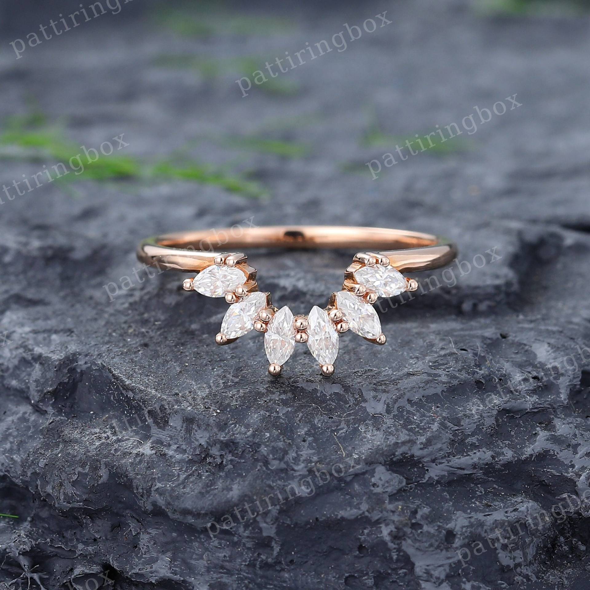 Marquise Ehering Moissanit Rosegold Geschwungener Art Deco Vintage Versprechen Jubiläumsband Für Frauen von pattiringbox