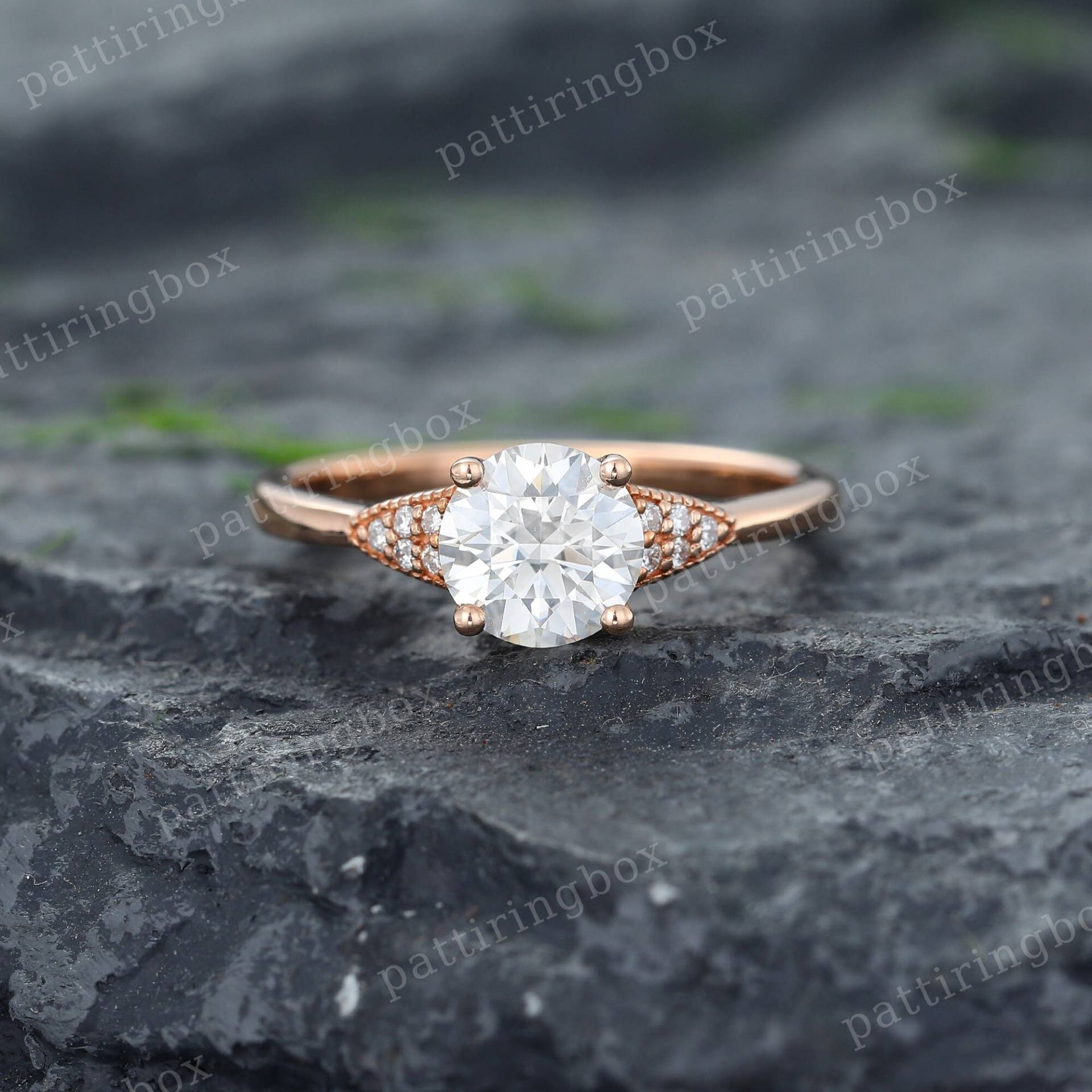 Moissanite Verlobungsring Vintage Rose Gold Diamant Cluster Ring Hochzeit Braut Jahrestag Versprechensring Art-Deco Für Frauen von pattiringbox