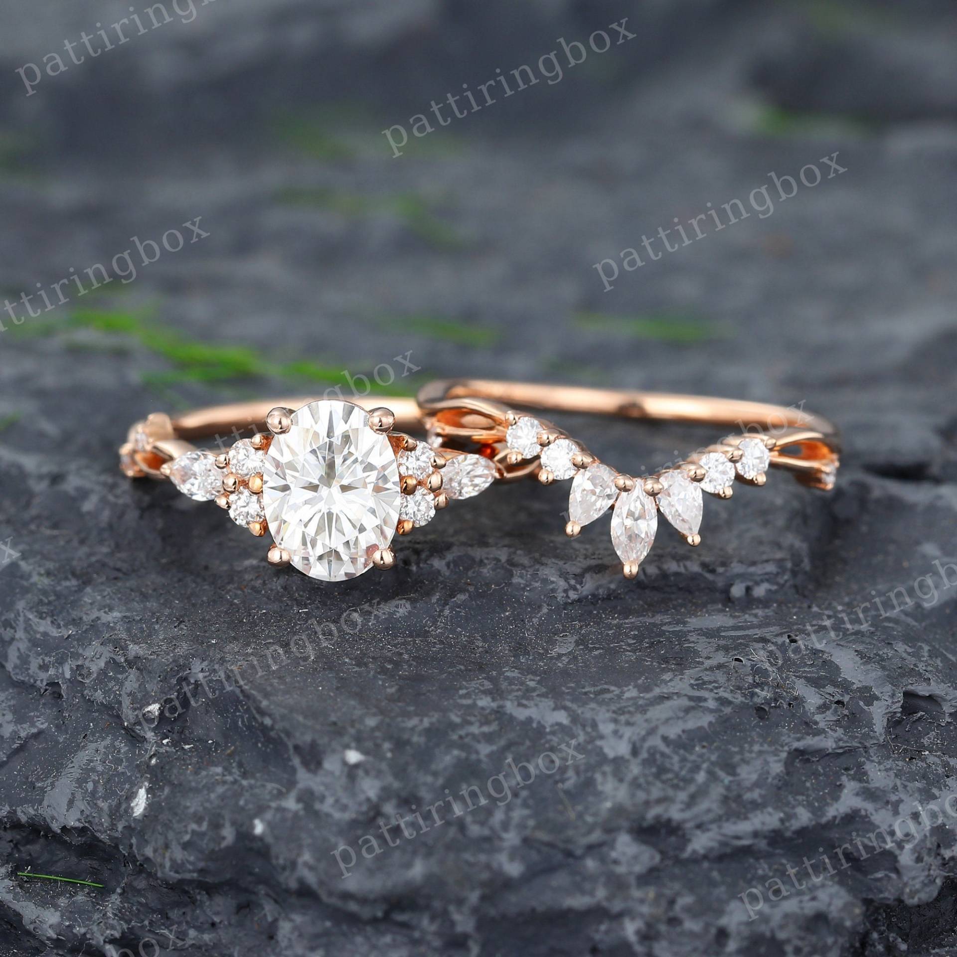 Oval Moissanite Verlobungsring Set Einzigartige Rose Gold Marquise Diamant Cluster Ring Vintage Braut Jubiläum Versprechen Für Frauen von pattiringbox