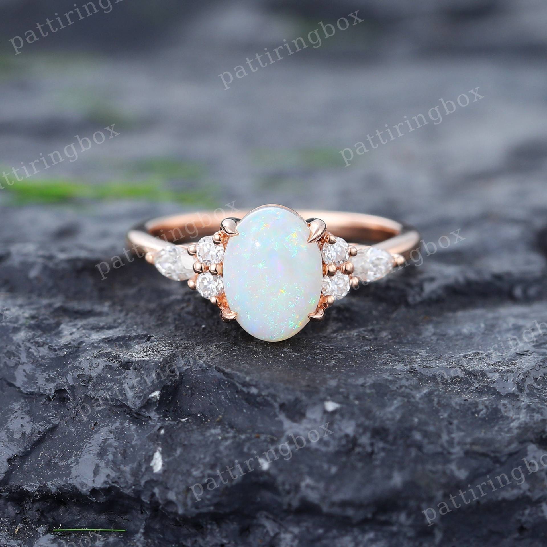 Oval Opal Verlobungsring Vintage Rose Gold Marquise Diamant Ring Einzigartige Braut Hochzeit Jahrestag Versprechensring Für Frauen von pattiringbox