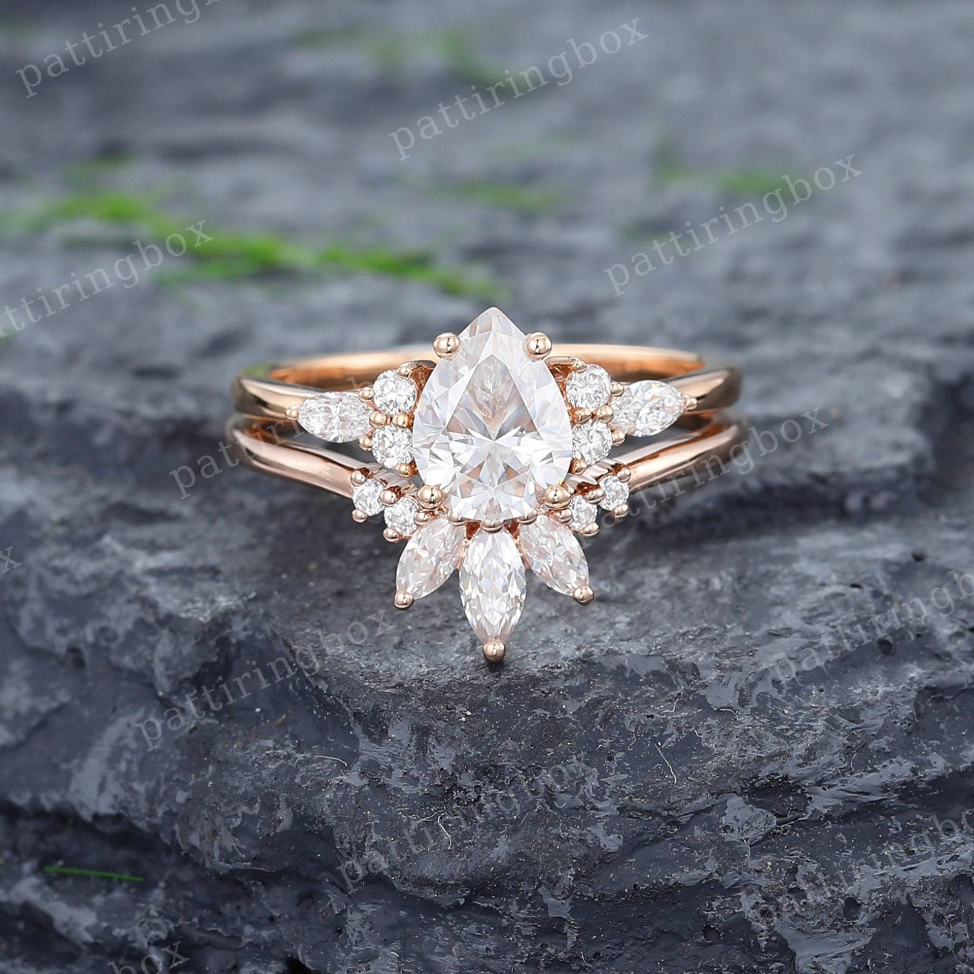 Pear Moissanite Verlobungsring Set Einzigartige Rose Gold Marquise Diamant Cluster Ring Vintage Braut Hochzeit Jahrestag Versprechen Für Frauen von pattiringbox