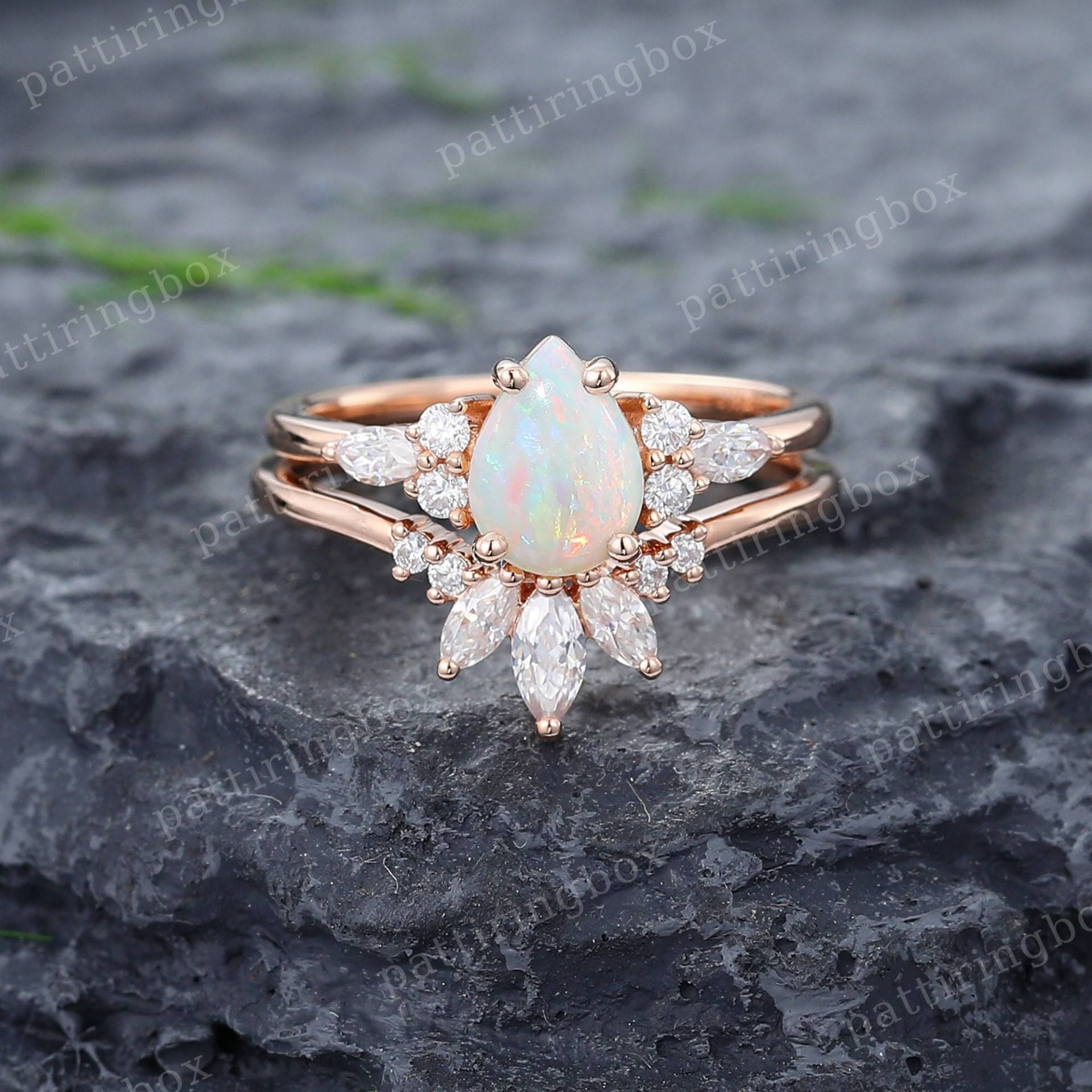 Pear Opal Verlobungsring Set Einzigartige Rose Gold Marquise Diamant Cluster Ring Vintage Braut Hochzeit Jahrestag Versprechen Für Frauen von pattiringbox