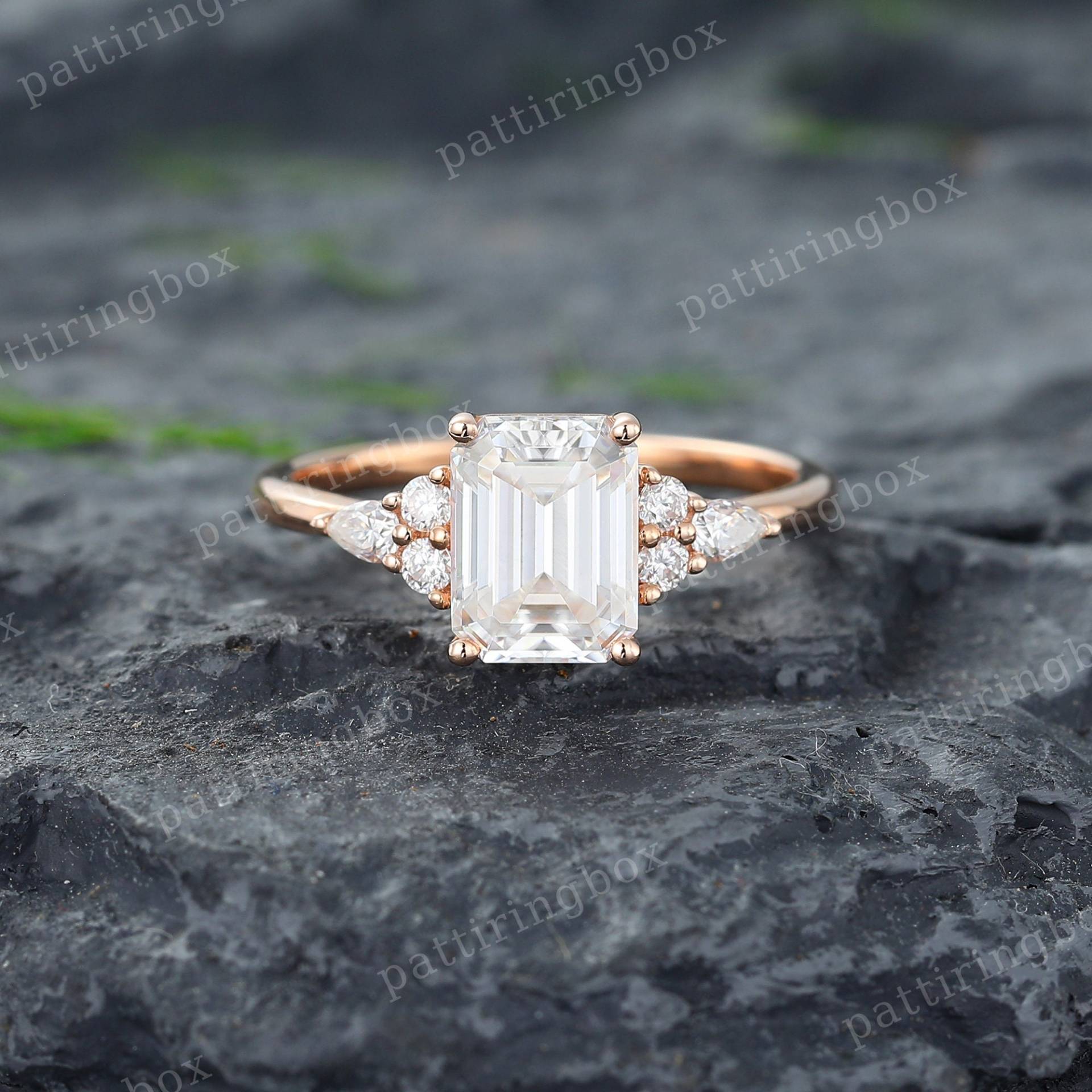 Smaragdschliff Moissanit Verlobungsring Vintage Unikat Roségold Birnen Diamant Ring Braut Jahrestag Versprechensring Für Frauen von pattiringbox