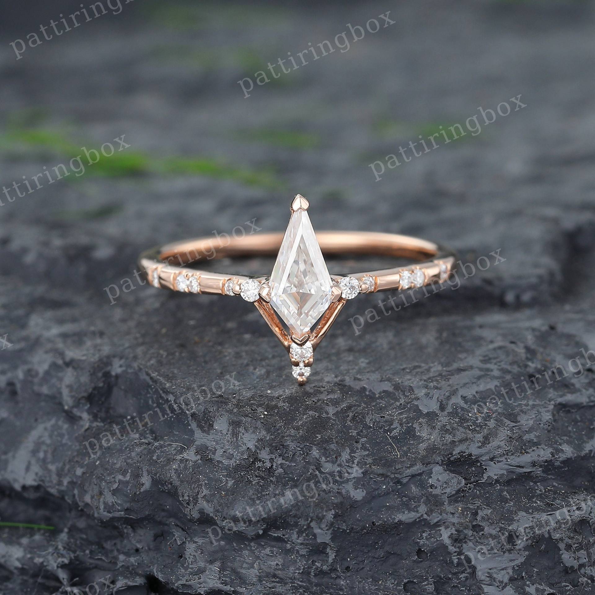 Vintage Kite Cut Moissanit Verlobungsring Roségold Einzigartiger Diamantring Braut Hochzeit Jahrestag Versprechensring Für Frauen von pattiringbox