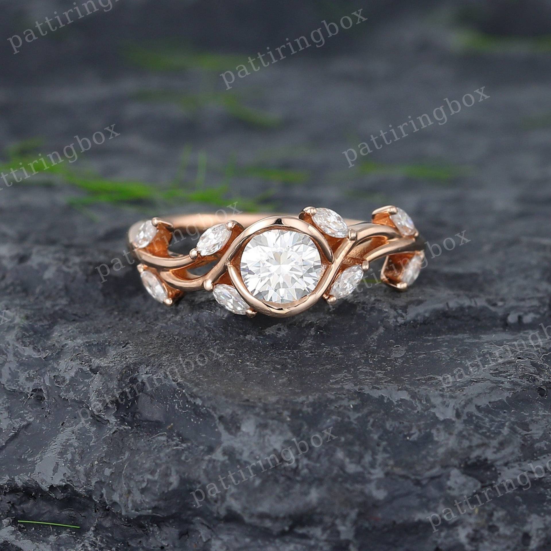 Vintage Rosegold Moissanit Verlobungsring Blatt Marquiseschliff Diamant Cluster Ring Blume Braut Jubiläumsring Für Frauen von pattiringbox