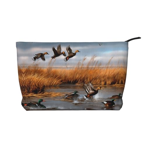 Reise-Kulturtasche aus Leder mit Reißverschluss, Motiv: Jagd und fliegende Wildente, Kosmetiktasche für Damen, kleine Make-up-Tasche für die Handtasche, tragbare Reise-Kosmetiktasche, Geschenktasche f Reise-Kulturtasche aus Leder mit Reißverschluss, Motiv: Jagd und fliegende Wildente, Kosmetiktasche für Damen, kleine Make-up-Tasche für die Handtasche, tragbare Reise-Kosmetiktasche, Geschenktasche f von peiyeety