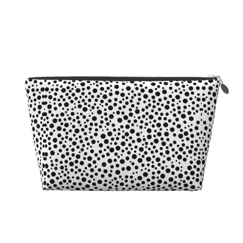 Reise-Kulturtasche aus Leder mit schwarz-weißem Punktdruckmuster und Reißverschluss, Kosmetiktasche für Damen, kleine Make-up-Tasche für die Handtasche, tragbare Reise-Kosmetiktasche, Geschenktasche f Reise-Kulturtasche aus Leder mit schwarz-weißem Punktdruckmuster und Reißverschluss, Kosmetiktasche für Damen, kleine Make-up-Tasche für die Handtasche, tragbare Reise-Kosmetiktasche, Geschenktasche f von peiyeety