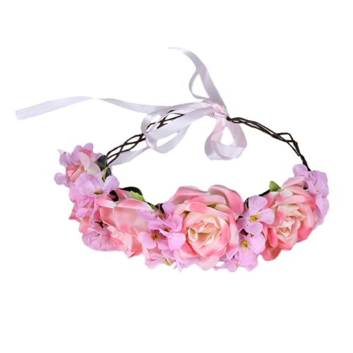 perfk Frauen Blumen Stirnband Kranz, Braut Kopfbedeckung, Boho Elegante Braut Blumen Haargirlande Krone Kopfschmuck für Festival Hochzeit, ROSA von perfk