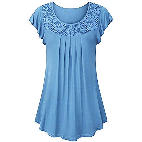 Pitashe Damen Tops Einfach Kurzarm Rundhals Spitze Baumwolle Falten Damen Sommer T-Shirt Crop Top Weste Tank Top Party Oberteile Bluse Camisole Hemd Bekleidung Vest Bauchfrei Tunika Clubwear Shirts von pitashe Tops