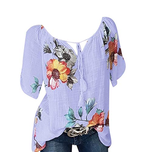 Pitashe Damen Tops Freizeit Bequem Blumen Drucken V-Ausschnitt Kurzarm Damen Sommer T-Shirts Weste Crop Top Tank Top Party Oberteile Blusen Camisole Hemd Bekleidung Vest Bauchfrei Tunika Shirts Tops von pitashe Tops