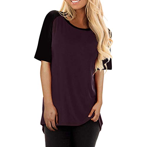 Pitashe Damen Tops Freizeit Sommer Kurzarm Rundhals Baumwolle Nähen Damen Sommer T-Shirt Crop Top Weste Tank Top Party Oberteile Bluse Camisole Hemd Bekleidung Vest Bauchfrei Tunika Clubwear Shirts von pitashe Tops