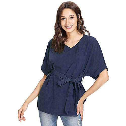 Pitashe Damen Tops Lose Elegant Einfarbig V-Ausschnitt Verband Kurzarm Damen Sommer T-Shirts Crop Top Weste Tank Top Party Oberteile Blusen Camisole Hemd Bekleidung Vest Bauchfrei Tunika Shirts Tops von pitashe Tops